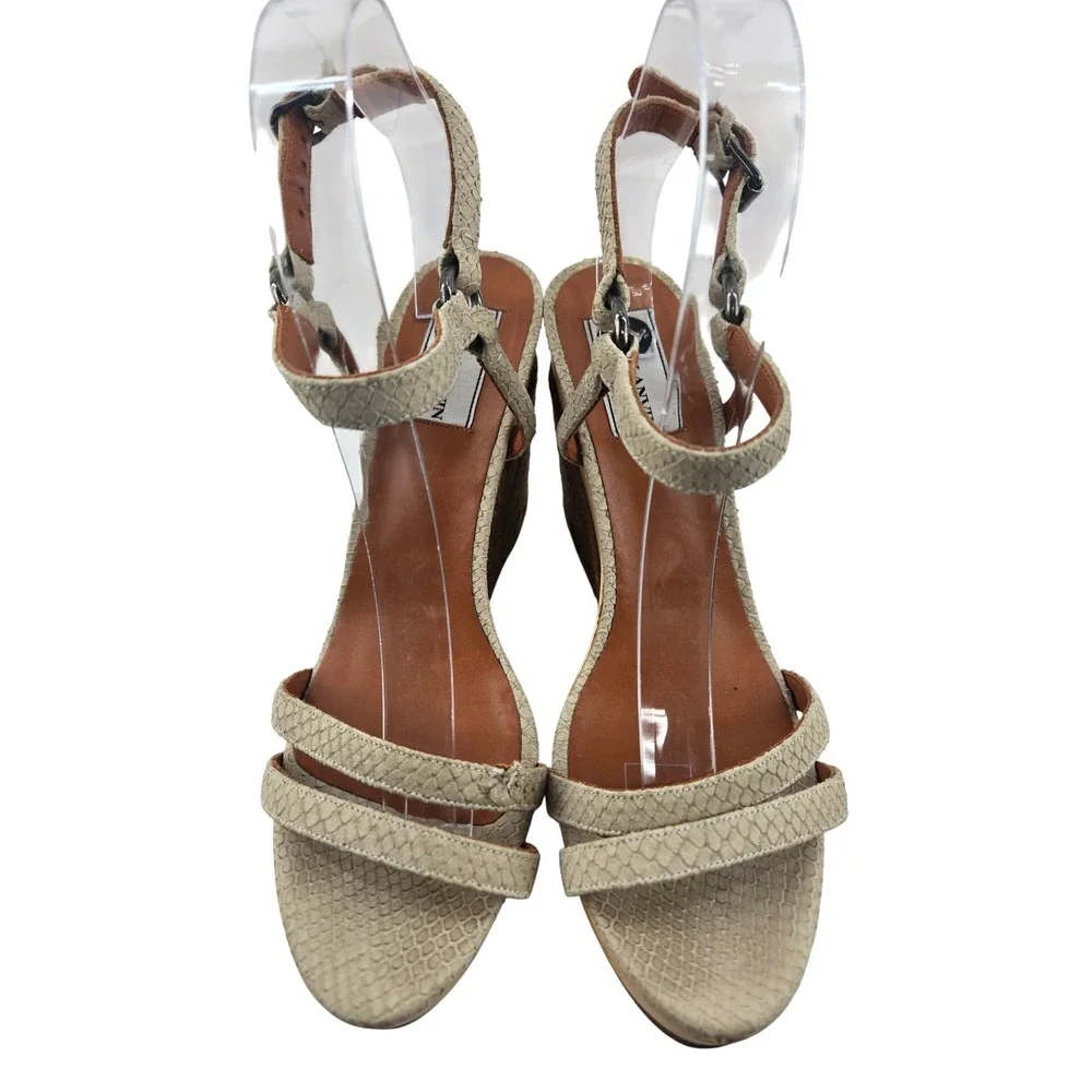 Lanvin Paris Snakeskin Embossed Leather Espadrille Wedge Sandals Beige 40.5